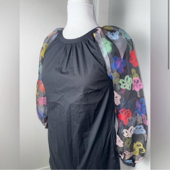 STAUD Toile Garden Black Dress with Multicolor Floral Sleeves - Picture 4 of 8